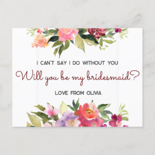 Will you be my bridesmaid? Editable Invitation Postcard
