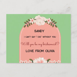 Will you be my bridesmaid? Editable Invitation Postcard