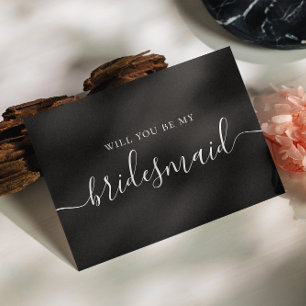 Will you be my bridesmaid. Elegant black script Invitation Postcard