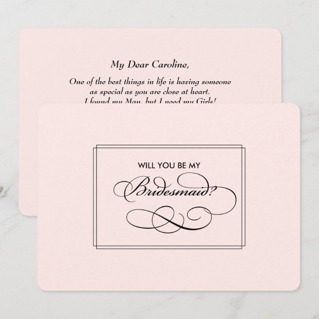 Will you be my Bridesmaid? Elegant Blush Pink Invitation (Front/Back)