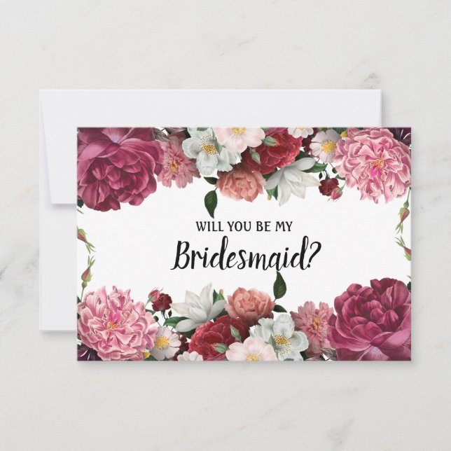 Will You Be My Bridesmaid Elegant Burgundy Flowers (Front)