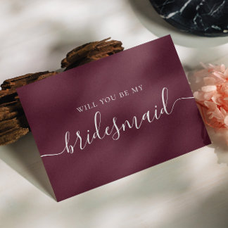 Will you be my bridesmaid. Elegant burgundy script Invitation Postcard