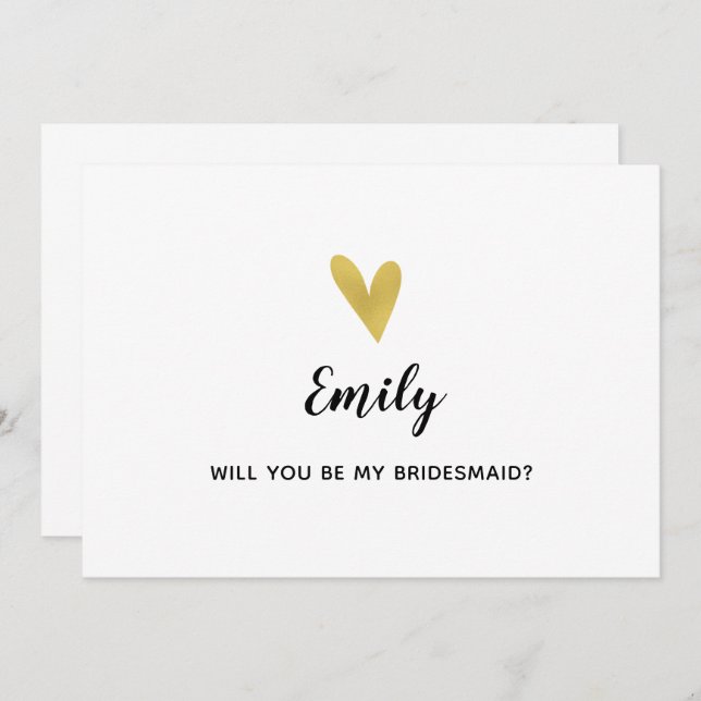 Will You Be My Bridesmaid? Elegant Gold Heart Card (Front/Back)