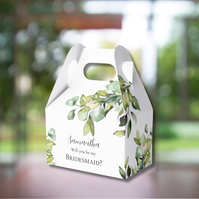 Will you be my Bridesmaid Elegant Green Botanicals Favour Box (Creator Uploaded)