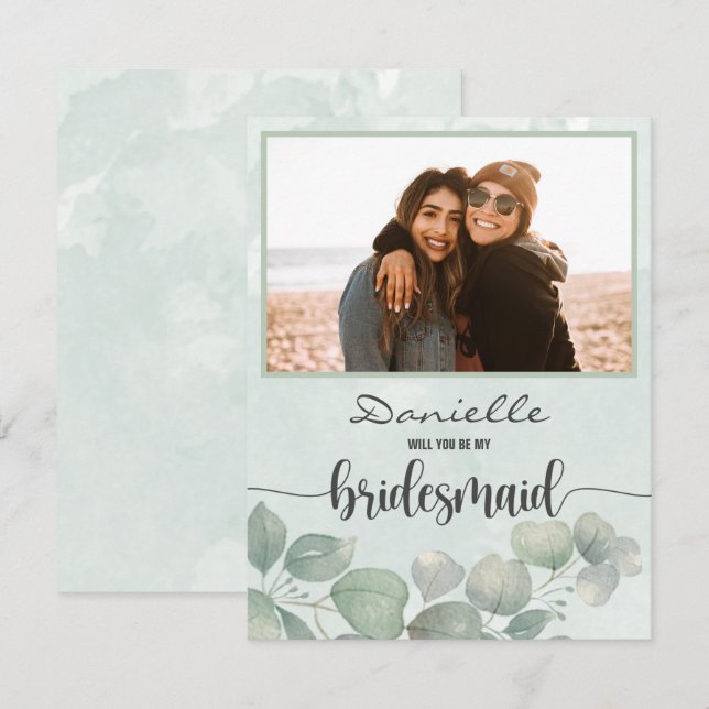 will you be my bridesmaid Elegant green watercolor (Front/Back)