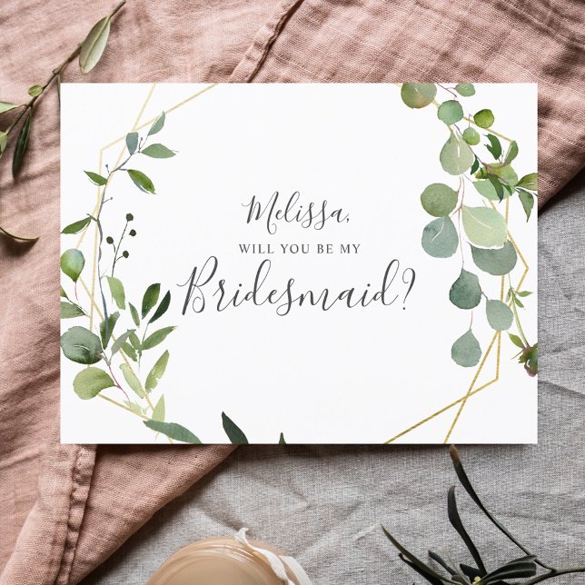 Will You Be My Bridesmaid Elegant Greenery Invitation Postcard (Creator Uploaded)