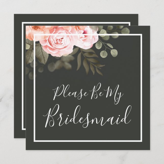 Will You Be My Bridesmaid Elegant Pink Floral Card (Front/Back)