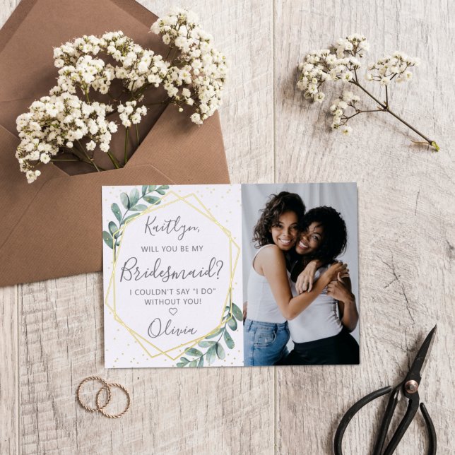 Will You Be My Bridesmaid Eucalyptus Geometric (Creator Uploaded)