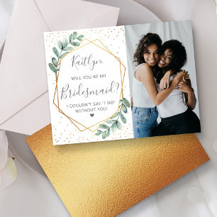 Will You Be My Bridesmaid Eucalyptus Geometric Invitation Postcard
