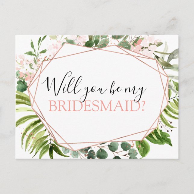 Will you Be My Bridesmaid Eucalyptus Greenery Announcement Postcard (Front)