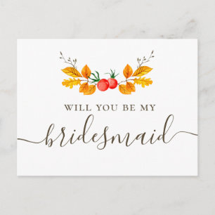 Will you be my bridesmaid. Fall botanical foliage Postcard