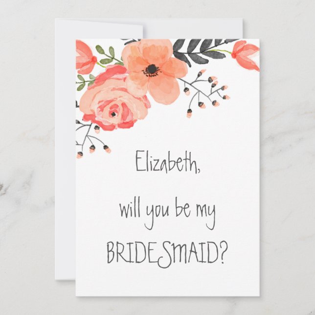"Will you be my bridesmaid" Floral Blush Invitation (Front)