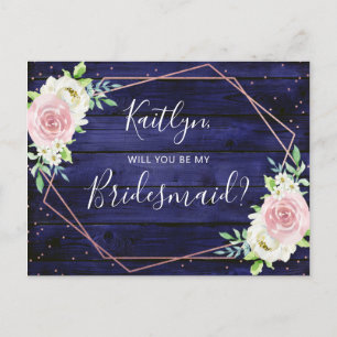 Will You Be My Bridesmaid Floral Geometric Frame Invitation Postcard