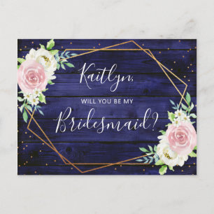 Will You Be My Bridesmaid Floral Geometric Frame Invitation Postcard