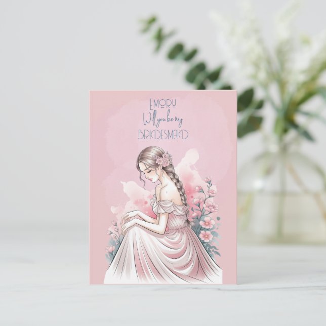Will You Be My Bridesmaid Floral Holiday Postcard (Standing Front)