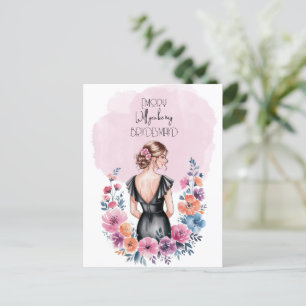Will You Be My Bridesmaid Floral Holiday Postcard