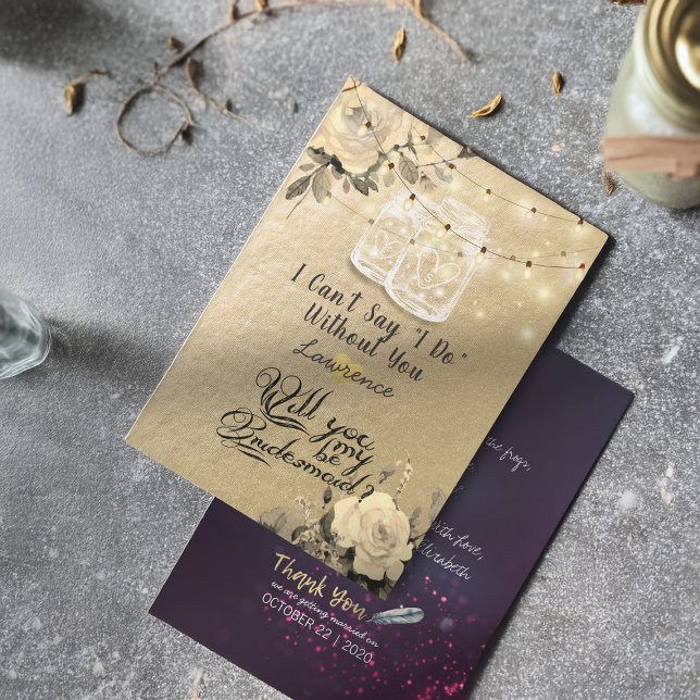 Will You Be My Bridesmaid Floral Mason Jar Lights Invitation (Creator Uploaded)