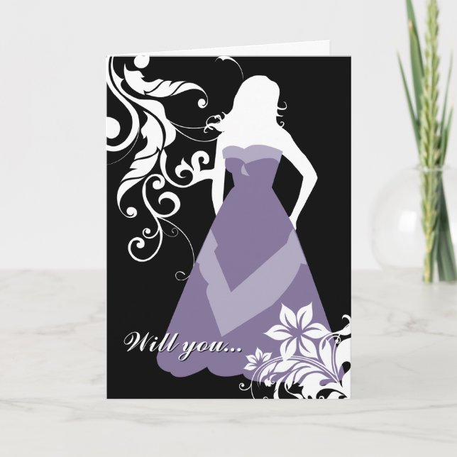 will you be my bridesmaid? : flowered silhouette : invitation (Front)