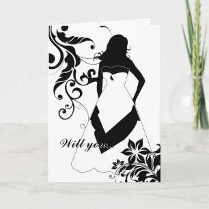 will you be my bridesmaid? : flowered silhouette : invitation