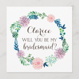 Will you be my bridesmaid, flowers, watercolor invitation