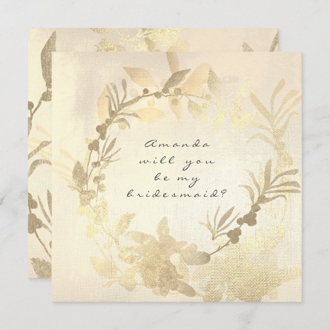 Will You Be My Bridesmaid Foxier Gold Ivory Wreath Invitation (Front/Back)