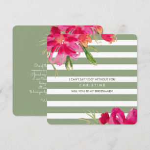 Will you be my Bridesmaid? Fuchsia Green Floral Invitation