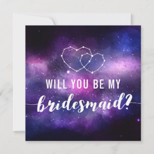 Will You Be My Bridesmaid? Galaxy Wedding Hearts Invitation
