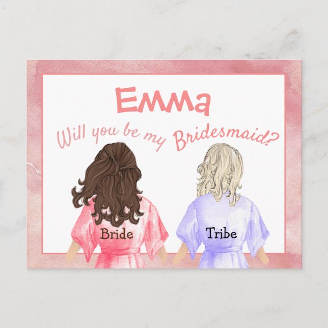 Will You Be My Bridesmaid/Girls From back/peach Invitation Postcard (Front)