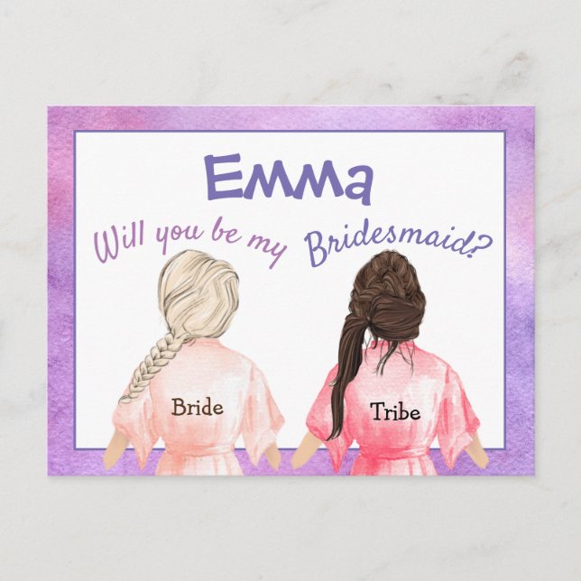Will You Be My Bridesmaid/Girls From behind/lilacs Invitation Postcard (Front)