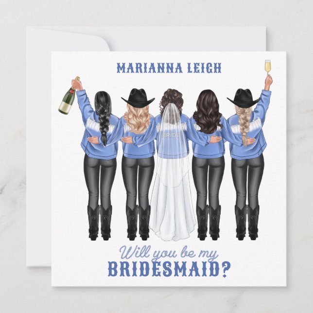 Will You Be My Bridesmaid? Girls in Denim Invitati Invitation (Front)