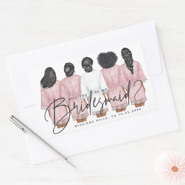 Will You Be My Bridesmaid? Girls in Robes card Rectangular Sticker (Envelope)