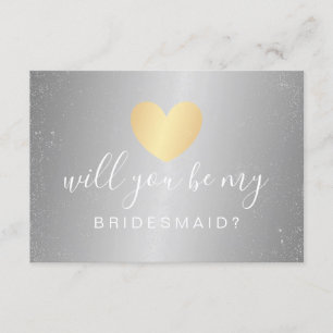 Will You Be My Bridesmaid - Glam Heart Gold Silver Invitation