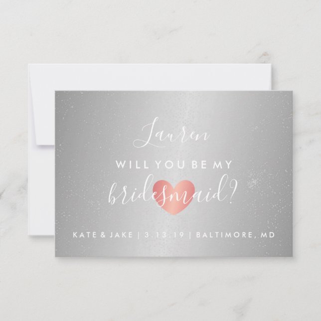 Will You Be My Bridesmaid - Glam Heart Silver Invitation (Front)