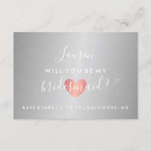 Will You Be My Bridesmaid - Glam Heart Silver Invitation