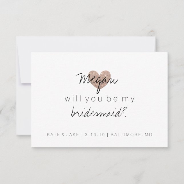 Will You Be My Bridesmaid-Glitter Heart's Fab Rose Invitation (Front)