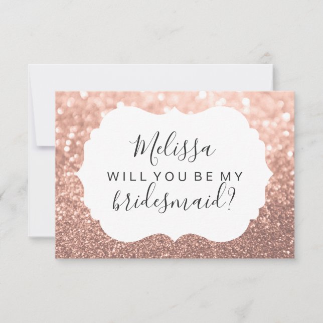 Will You Be My Bridesmaid - Glitter Rose Gold Invitation (Front)