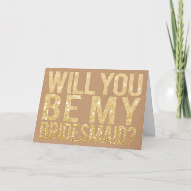 Will You Be My Bridesmaid Glitter Typography Card (Front)