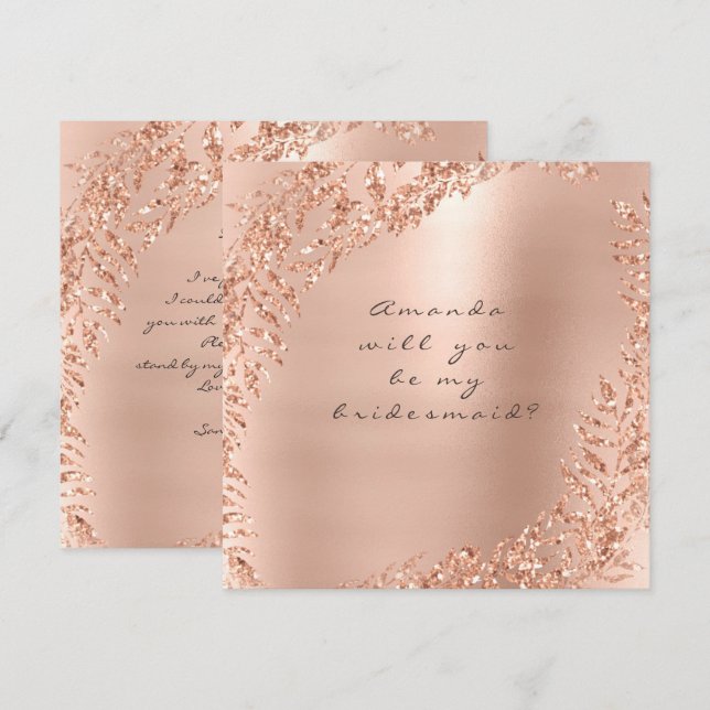 Will You Be My Bridesmaid Glitter Wreath Pink Rose Invitation (Front/Back)
