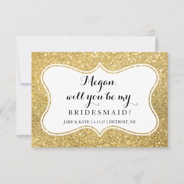 Will You Be My Bridesmaid - Glittered Gold Glam Invitation (Front)