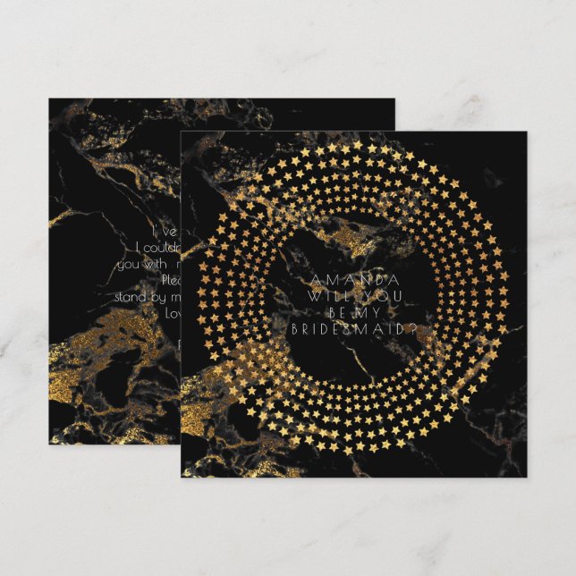 Will You Be My Bridesmaid Gold Black Marble Invitation (Front/Back)