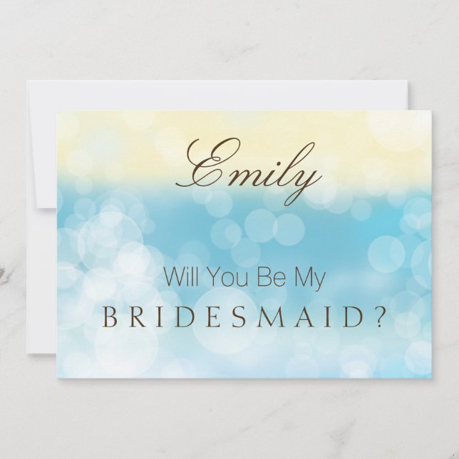 Will You Be My Bridesmaid Gold Blue Glitter Invitation (Front)