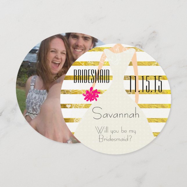 Will You Be My Bridesmaid Gold Foil Invitation (Front/Back)