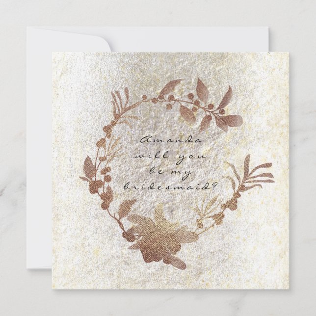 Will You Be My Bridesmaid Gold Grungy Wreath Invitation (Front)