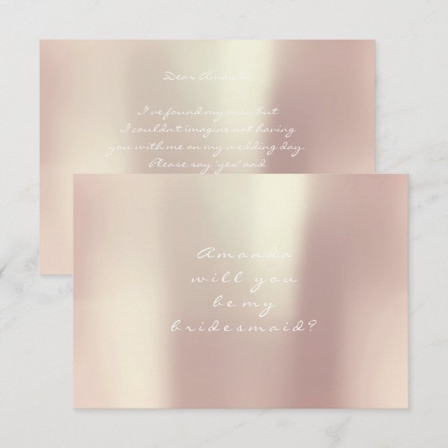 Will You Be My Bridesmaid Gold Peach Pink Blush Invitation (Front/Back)