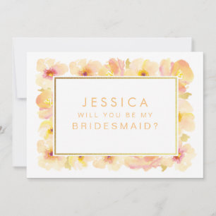 Will You Be My Bridesmaid Gold Peaches & Cream Invitation