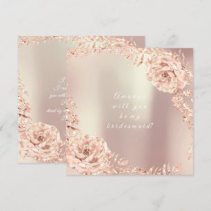 Will You Be My Bridesmaid Gold Pink Rose Wreath Invitation