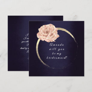 Will You Be My Bridesmaid Gold Rose Blue Navy Whit Invitation
