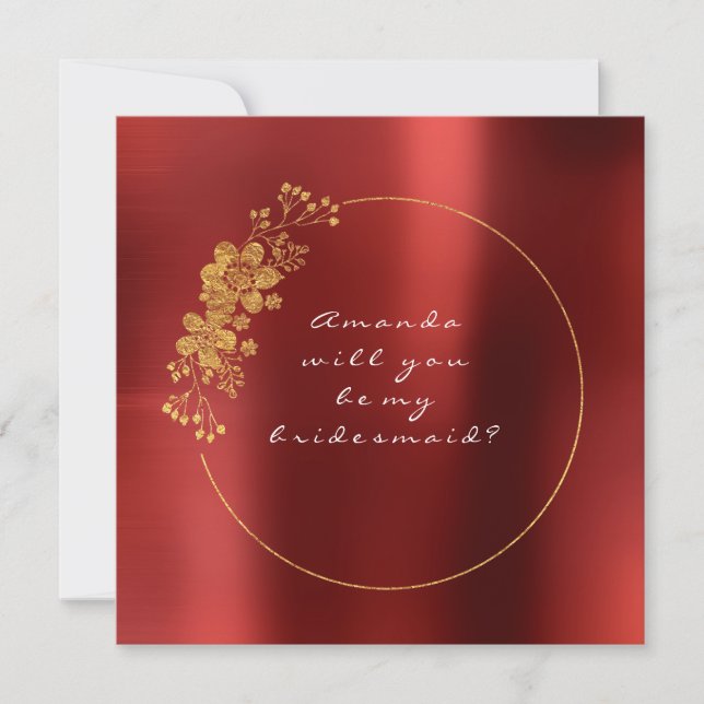 Will You Be My Bridesmaid Gold Steel Ruby Red Wine Invitation (Front)