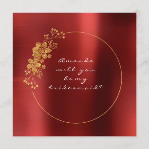 Will You Be My Bridesmaid Gold Steel Ruby Red Wine Invitation