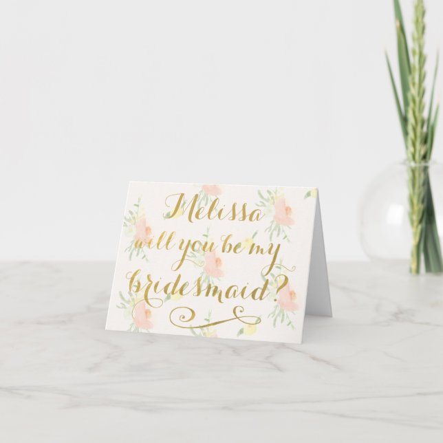 Will You Be My Bridesmaid GOLD Typography Card (Front)